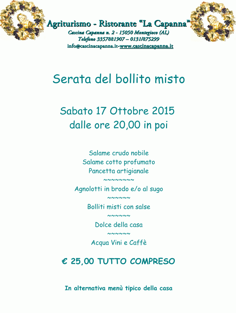 Serata del bollito misto - Cascina Capanna - Montegioco (AL) - 17 Ottobre